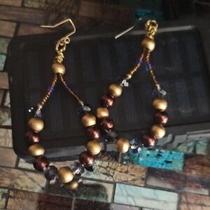Elegant Gold and Brown Beaded Earrings